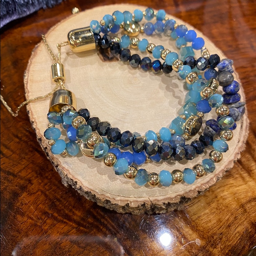 Blue Beaded Bracelet Stack Set